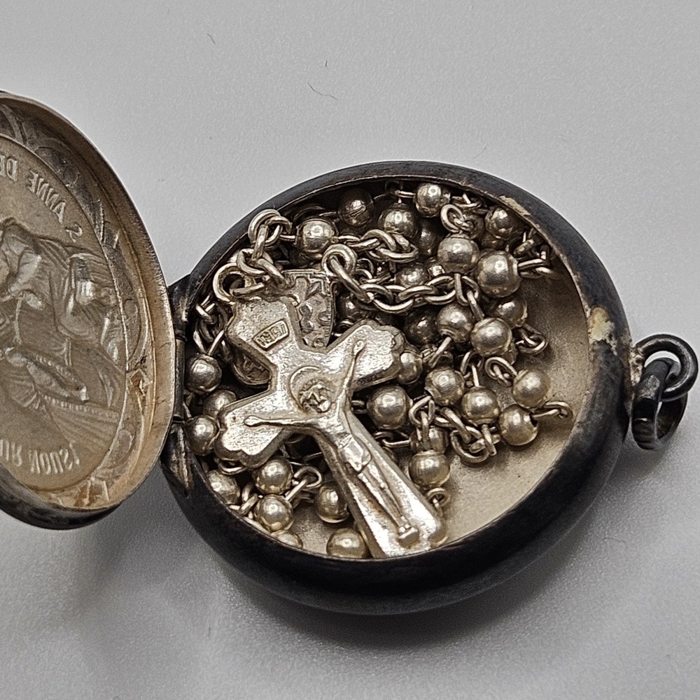 Vintage Alpaca Rosary in Pendant Case St Anne Beaupre